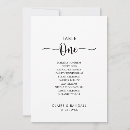 Minimalistische Tischnummer 1 Sitzkarte (Rückseite)