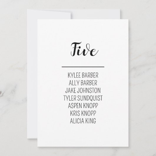 Minimalistische Tischnummer 5 Sitzplakette (Vorderseite)