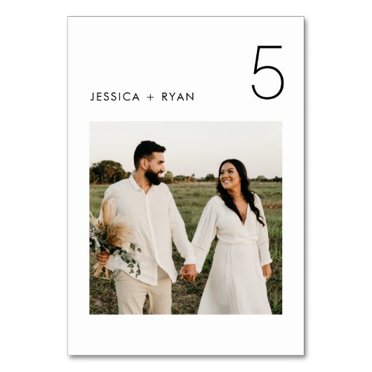 Minimalistische Tischnummer des Hochzeitsstils Fot (Vorderseite)