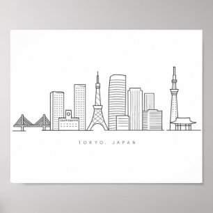 Minimalistische Tokyo-Skyline-Illustration Poster