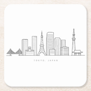 Minimalistische Tokyo-Skyline-Illustration Rechteckiger Pappuntersetzer