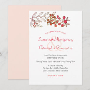 Minimalistische Top Border Berry Leaf Wedding Einladung