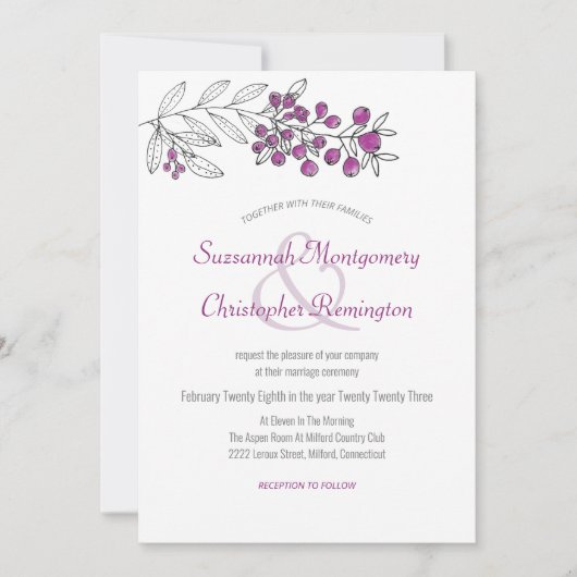 Minimalistische Top Border Berry Leaf Wedding Einladung (Vorderseite)