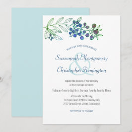 Minimalistische Top Border Berry Leaf Wedding Einladung