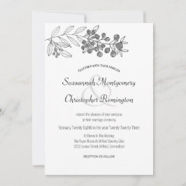 Minimalistische Top Border Berry Leaf Wedding Einladung
