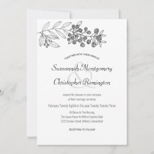 Minimalistische Top Border Berry Leaf Wedding Einladung