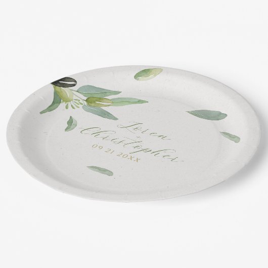 Minimalistische Toskana-Blätter Zweigstelle Pappteller (Schrägansicht)