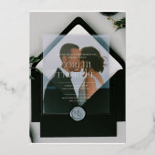 Minimalistische transparente Hochzeitseinladung mi Folieneinladung (Rückseite)