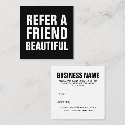 Minimalistische Trendsprache: Schwarz und Weiß Empfehlungskarte (Vorne/Hinten)