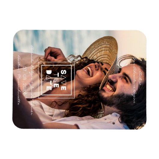 Minimalistische Trendy Romantic Foto Couple Weddin Magnet (Horizontal)