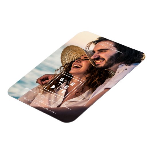 Minimalistische Trendy Romantic Foto Couple Weddin Magnet (Linke Seite)