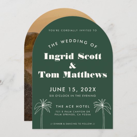 Minimalistische Tropenhochzeit in Grün Einladung (Vorne/Hinten)