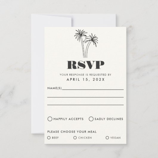 Minimalistische Tropics Wedding RSVP Card (Vorderseite)