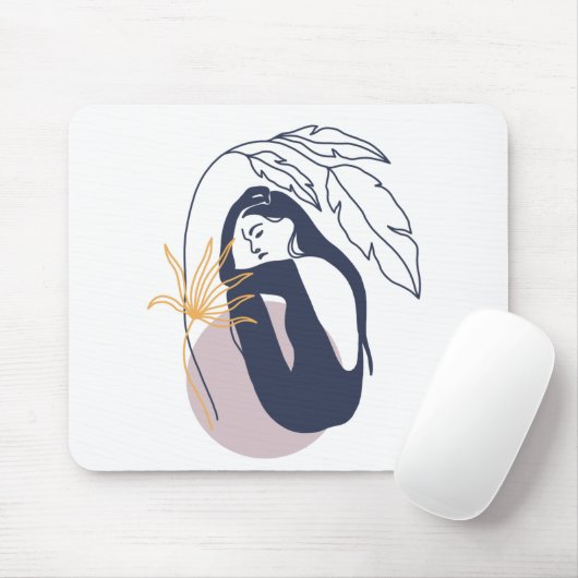 Minimalistische tropische Boho-Frau in Blue Mousepad (Mit Mouse)