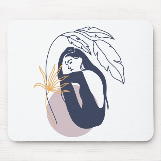 Minimalistische tropische Boho-Frau in Blue Mousepad (Vorne)