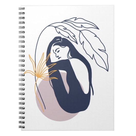 Minimalistische tropische Boho-Frau in Blue Notizblock (Vorderseite)