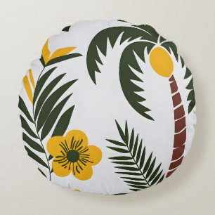 Minimalistische tropische Palme und Blumenmuster Rundes Kissen