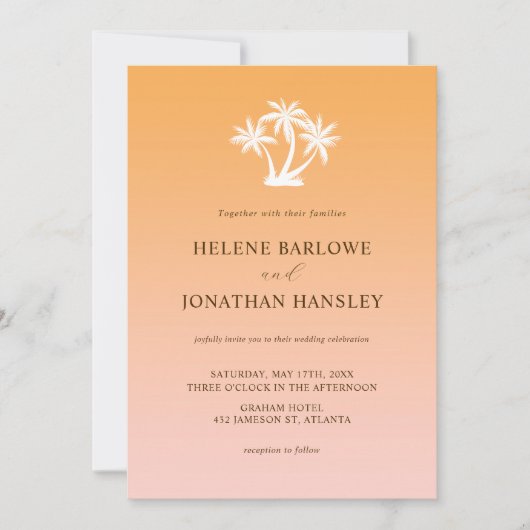 Minimalistische tropische Palmenbaum-Hochzeit in U Einladung (Vorderseite)
