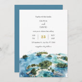 Minimalistische tropische Palmeninseln Hochzeit am Einladung (Vorne/Hinten)