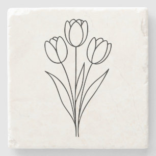 Minimalistische Tulpen-Frühlingsblumen-Linienkunst Steinuntersetzer