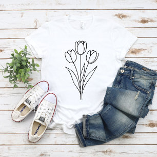 Minimalistische Tulpen-Frühlingsblumen-Linienkunst T-Shirt