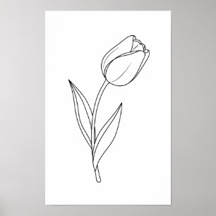 Minimalistische Tulpenliniendrawing Poster