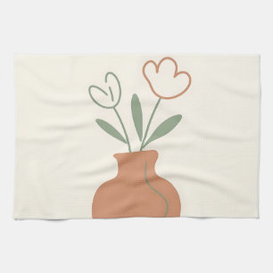Minimalistische Tulpenvase Linienkunst Geschirrtuch