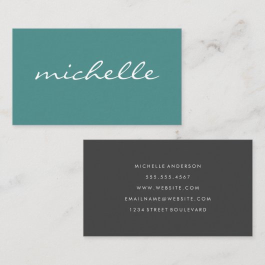 Minimalistische Turqoise mit kursivem Text Visitenkarte (Vorne/Hinten)