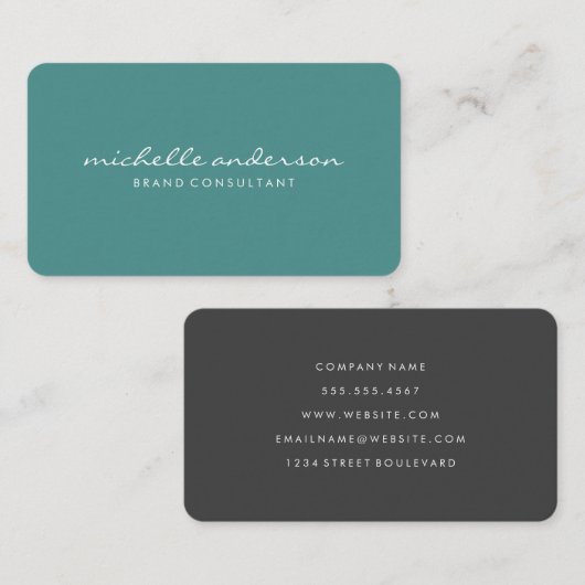 Minimalistische Turqoise mit kursivem Text Visitenkarte (Vorne/Hinten)