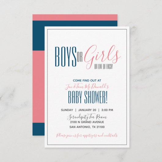 Minimalistische Twin GENDER REVEAL Dusche NAVY & C Einladung (Vorne/Hinten)