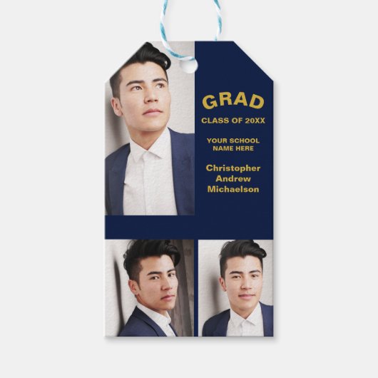 Minimalistische Typografie 3 Foto Abschluss Geschenkanhänger (Vorderseite)