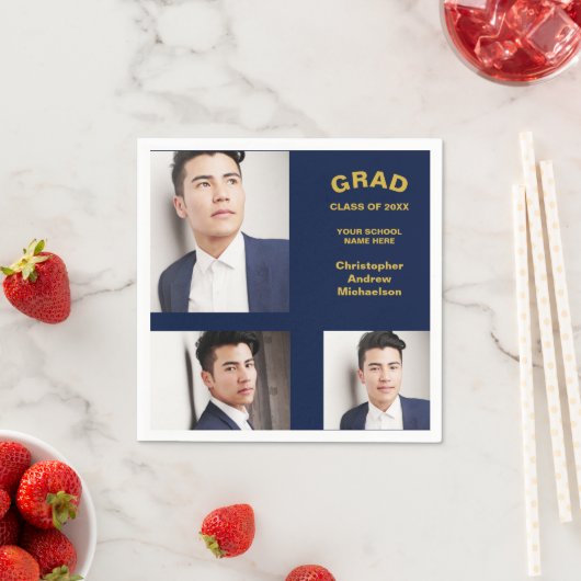 Minimalistische Typografie 3 Foto Abschluss Serviette (Beispiel)