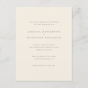 Minimalistische Typografie Blush & Cream Wedding Einladungspostkarte