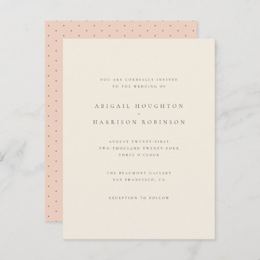 Minimalistische Typografie Blush & Cream Wedding Einladungspostkarte (Vorne/Hinten)