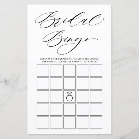 Minimalistische Typografie Brautparty Bingo Game (Vorderseite)