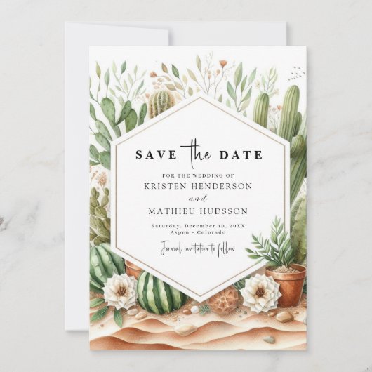 Minimalistische Typografie Cactus Wedding Save The Date (Vorderseite)