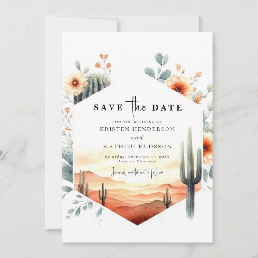 Minimalistische Typografie Cactus Wedding Save The Date (Vorderseite)