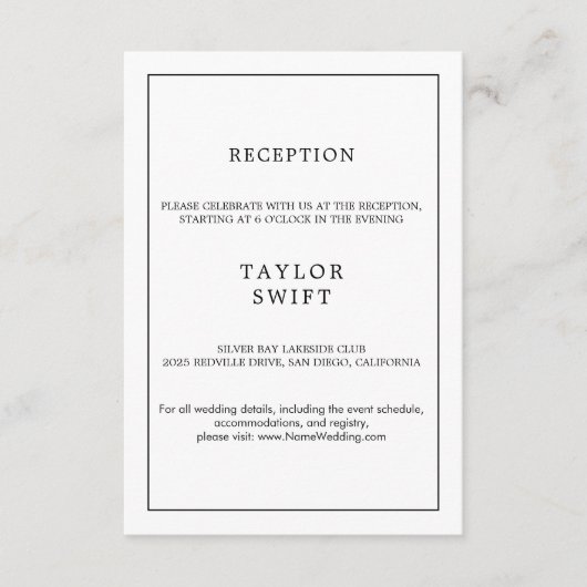 Minimalistische Typografie-Empfang-Karte Begleitkarte (Vorderseite)