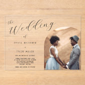 Minimalistische Typografie-Foto-Hochzeit Acryleinladungen (Vorderseite)