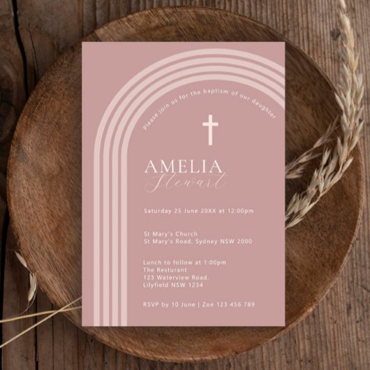 Minimalistische Typografie Halbbogenpinktaufe Einladung