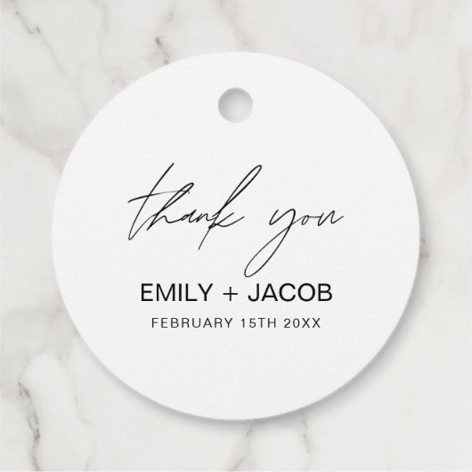 Minimalistische Typografie Hochzeit Danke Geschenkanhänger (Rückseite)