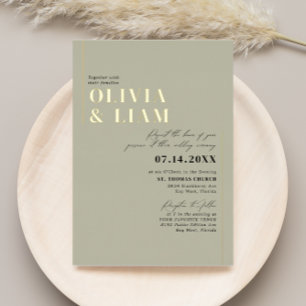 Minimalistische Typografie-Hochzeit Grün-Salbei-Go Folieneinladung