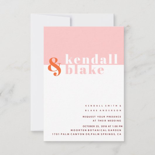 Minimalistische Typografie-Hochzeit in Rot, Orange Einladung (Vorderseite)