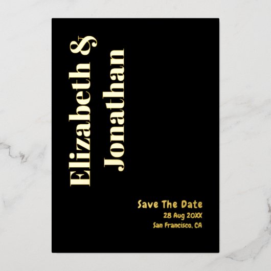 Minimalistische Typografie-Hochzeit rettet das Dat Folieneinladung (Vorderseite)