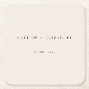 Minimalistische Typografie Hochzeit Soft Beige Rechteckiger Pappuntersetzer