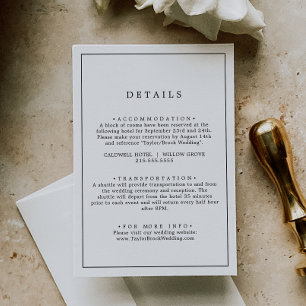 Minimalistische Typografie Hochzeitsdetails Begleitkarte