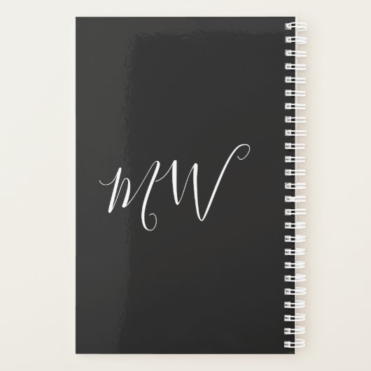 Minimalistische Typografie in Weiß bei Schwarz Planer (Rückseite)