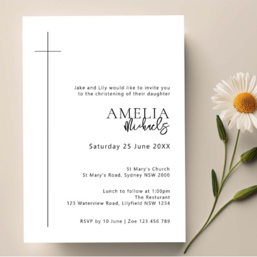 Minimalistische Typografie-Kreuzbogentaufe Einladung