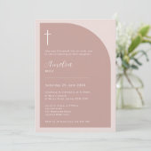 Minimalistische Typografie-Kreuzrosa-Rosengarntauf Einladung (Stehend Vorderseite)