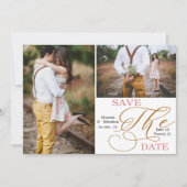 Minimalistische Typografie mit doppeltem Foto Save The Date (Vorderseite)